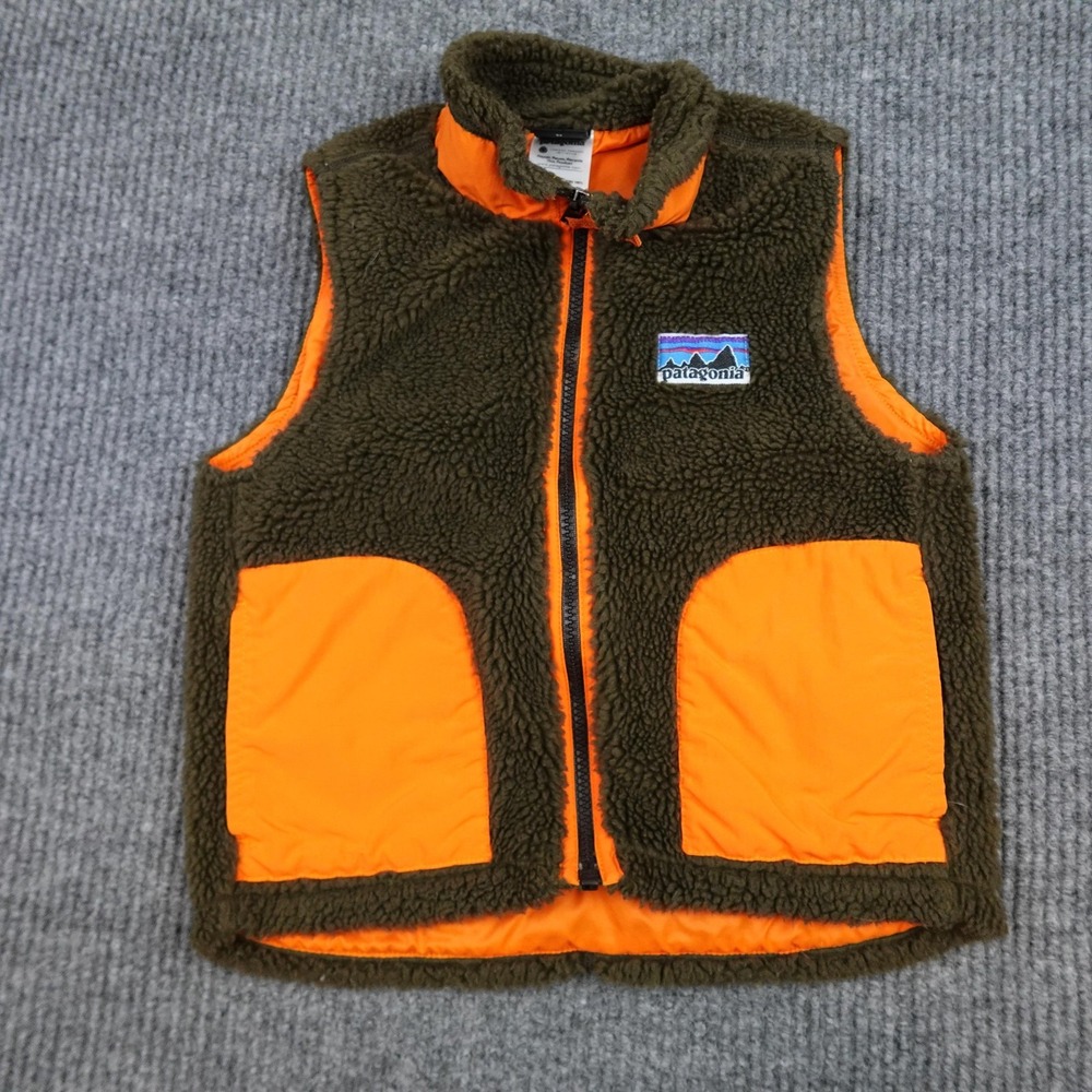 Patagonia Retro X Vest Kids XS 5-6 Brown Orange Sherpa Full Zip Outdoor 65617